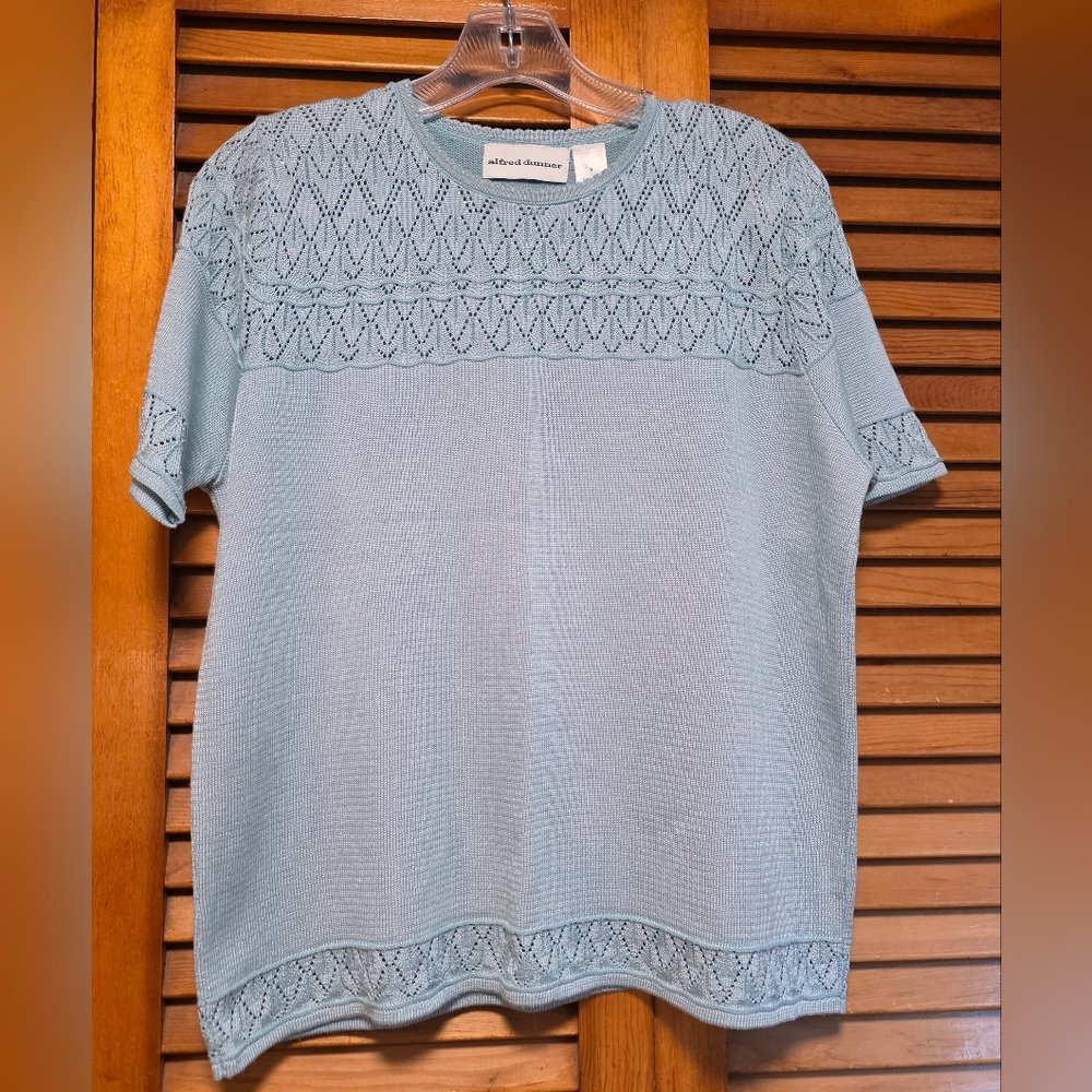 Alfred Dunner Blue Pullover Knit Blouse/Sweater Short Sleeve Size S Vintage
